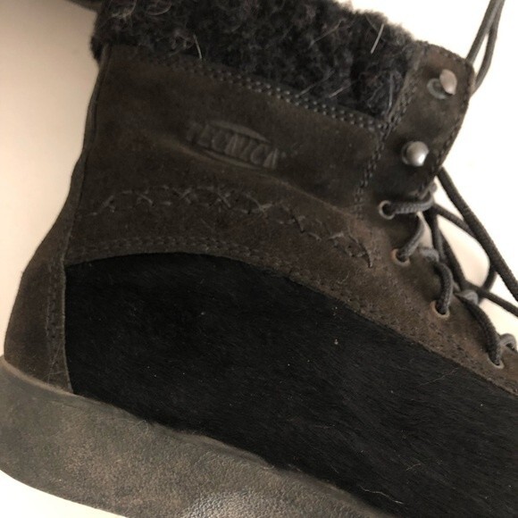 TECNICA Animal Hair Suede Sherpa Lined LaceUp Black Boots Made in Italy VINTAGE - Picture 4 of 9